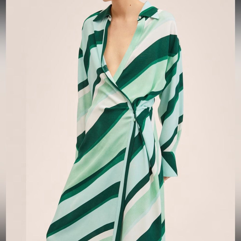FRESH & EFFORTLESS | Mango Green Striped Print Dress - NWT Size Medium - Picture 9 of 14